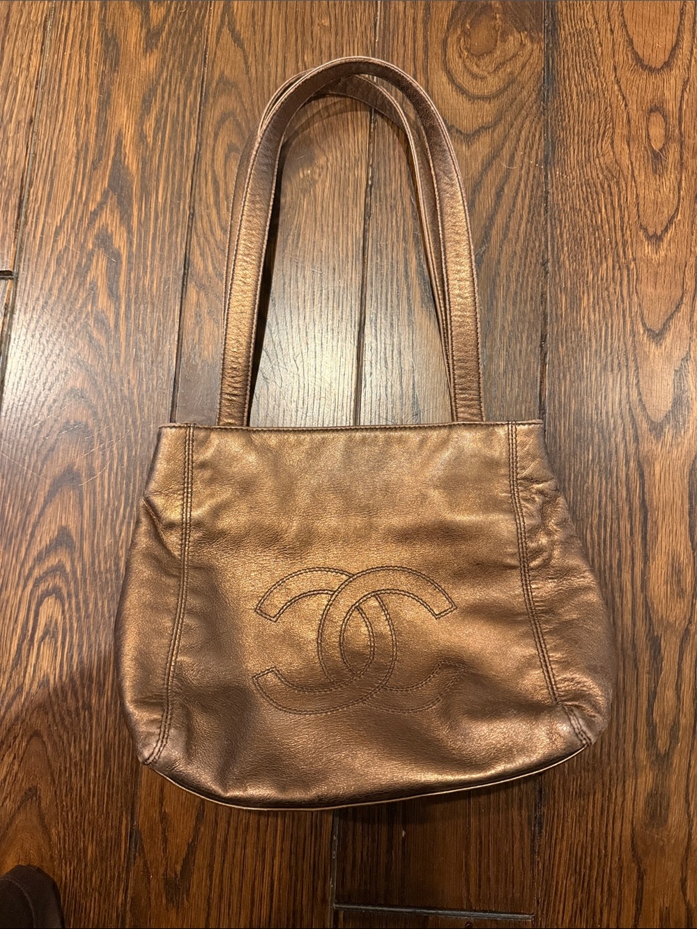 CHANEL Bronze Metallic Leather CC Shoulder Bag
